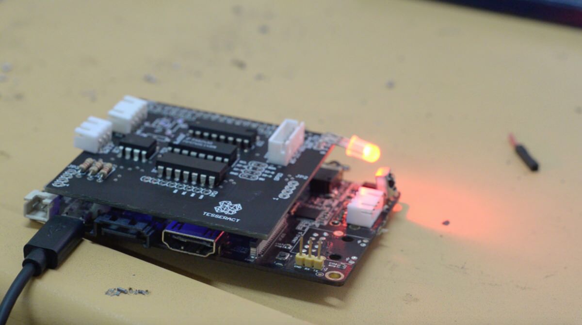 Our first fabricated board undergoing Q&A testing.