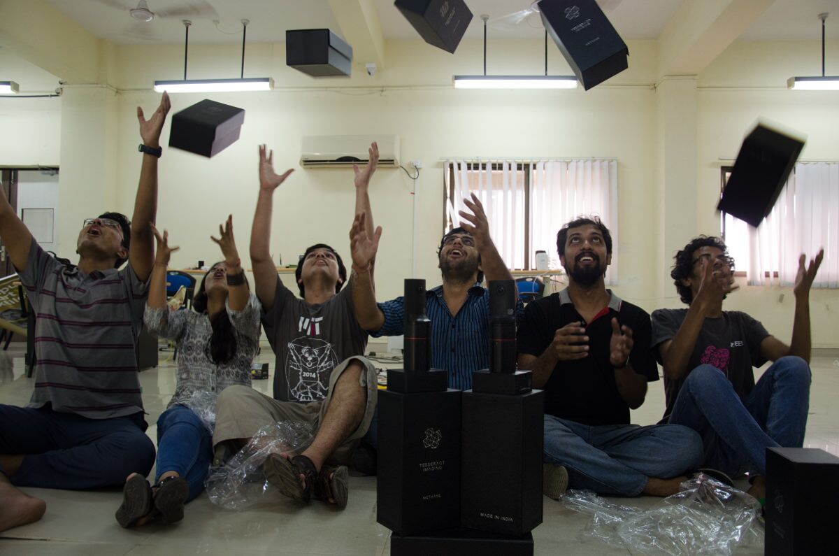 A part of the team, Abhishek, Dolly, Kaustubh, me, Varun and Anurag the day we shipped our product to our first client.